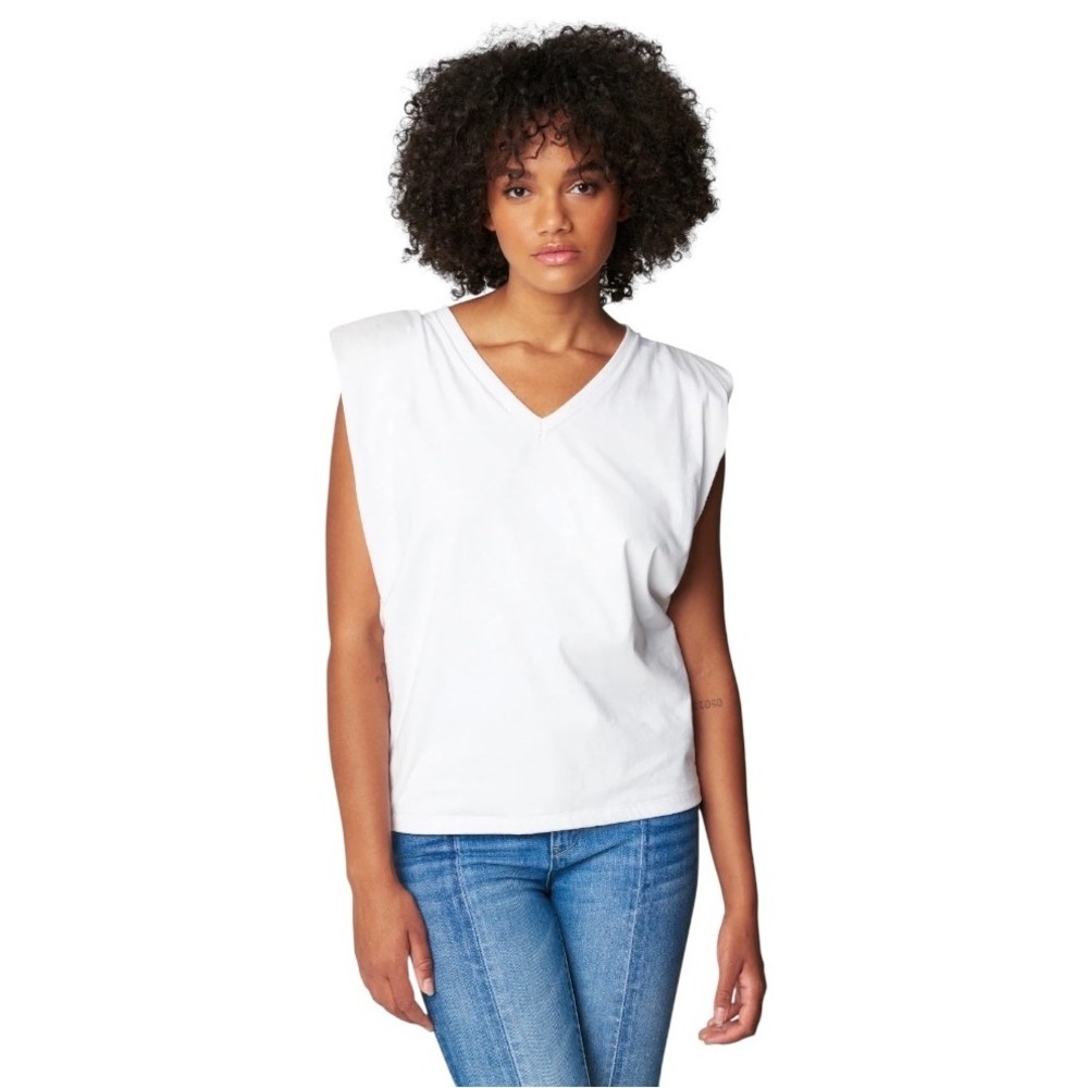 BLANKNYC Shirt Women Medium White Cotton‎ Might Be Right Shoulder Pad Tee NWT